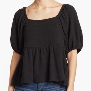 Madewell Dot Puff Black Top size Small
